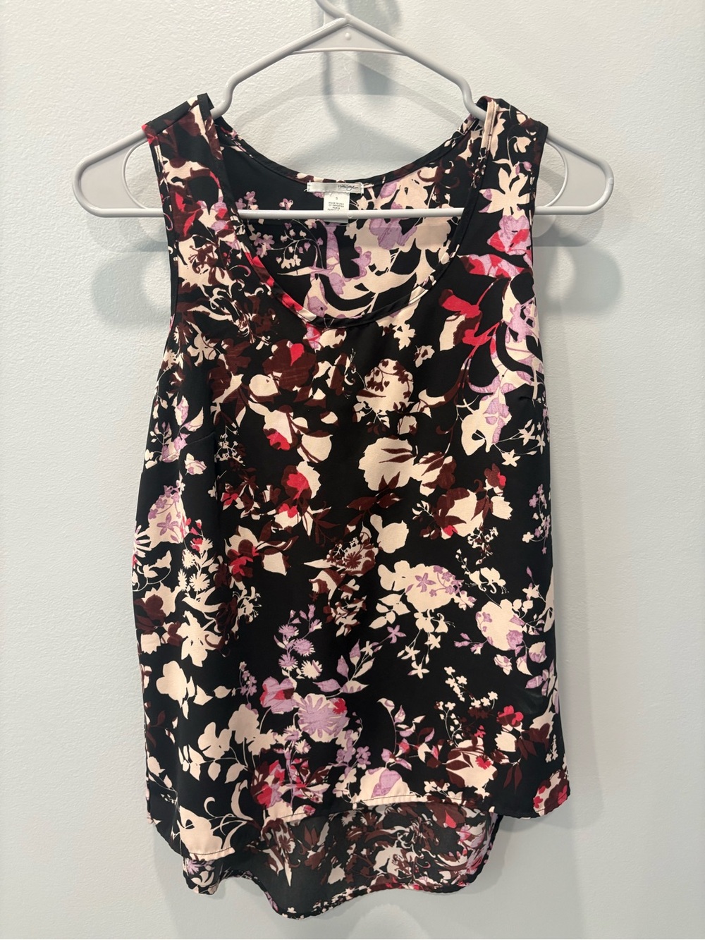 Halogen Black Floral Sleeveless Camisole with Pink & Cream Accents